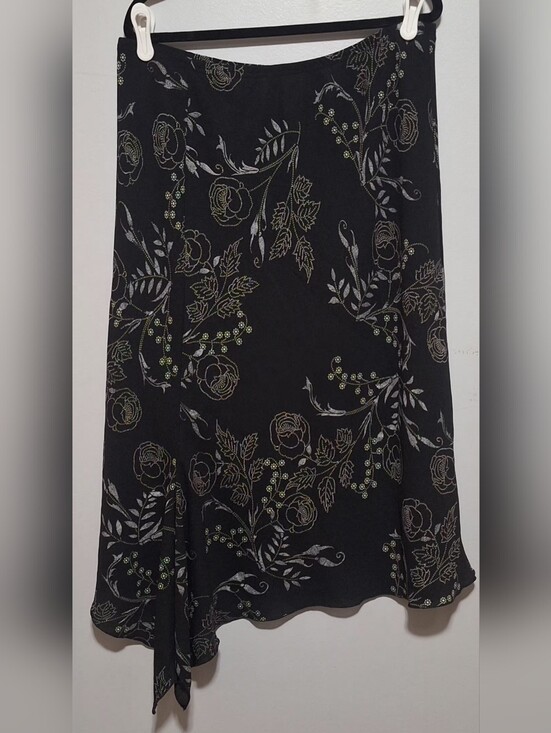 Encore Jeans Dresses & Skirts - Black Floral A-Line Skirt with Green Accents